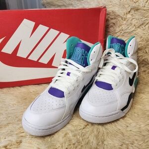 Nike White and Teal High-Top Sneakers